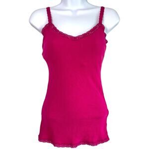 Vintage Y2K Beaded Lace Trim Ribbed Cami Tank Top Sz M Festival Coquette Preppy